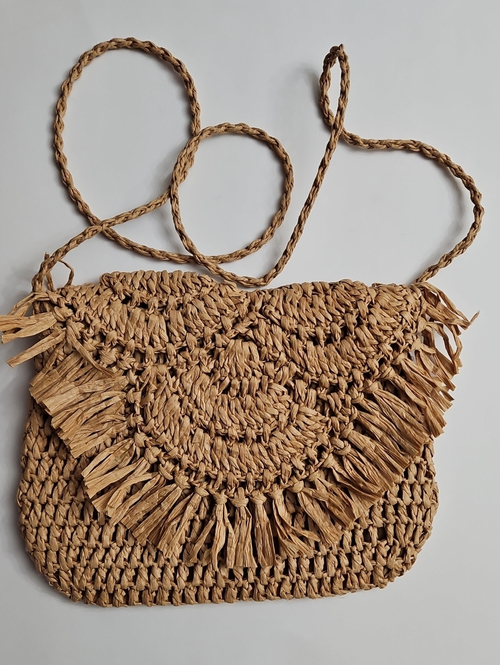 Natural Straw Fringe Crossbody Bag for Women